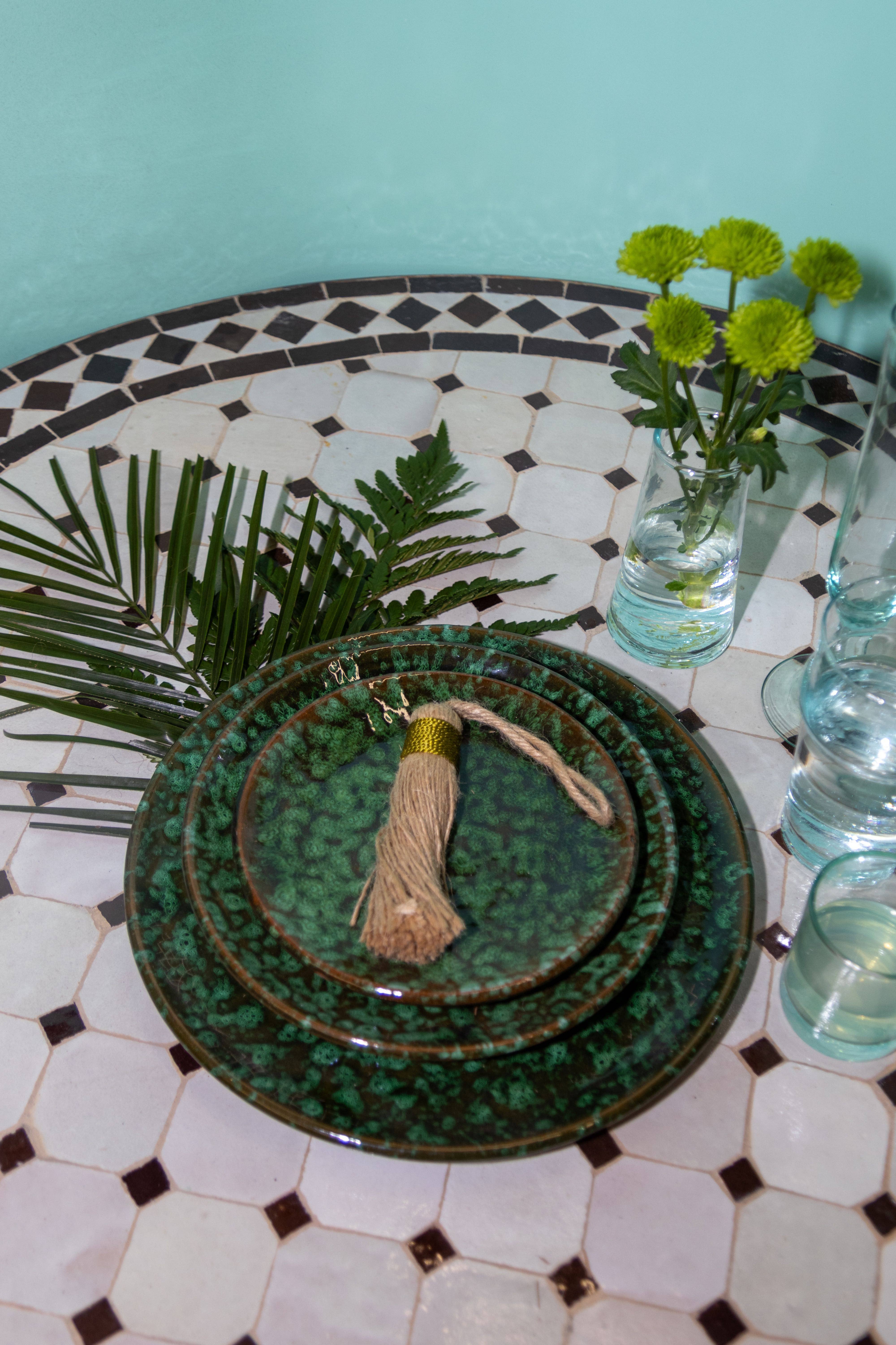 Voyage - Wholesale Decorative Plate/Dish/Bowl - Green Speckled Plate Ceramic - Handmade Morocco2