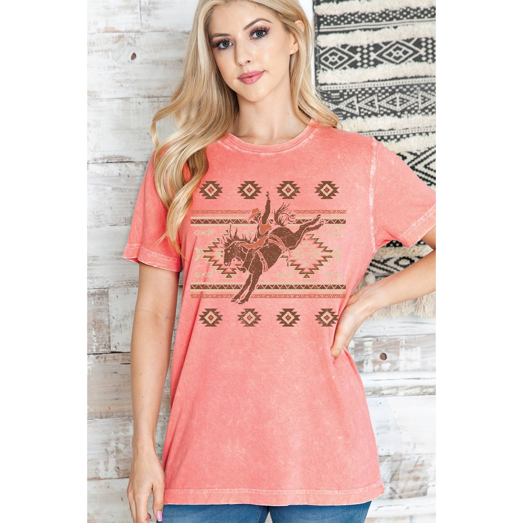 Amused by Blue - Wholesale T-Shirt (Graphic) - Women's - Cowgirl on Horse Mineral Wash T Shirt2