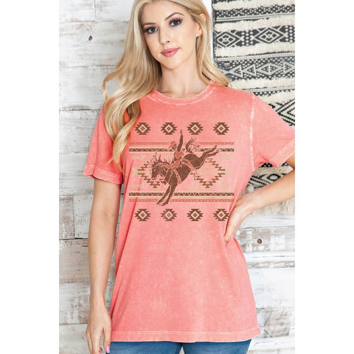 Amused by Blue - Wholesale T-Shirt (Graphic) - Women's - Cowgirl on Horse Mineral Wash T Shirt2