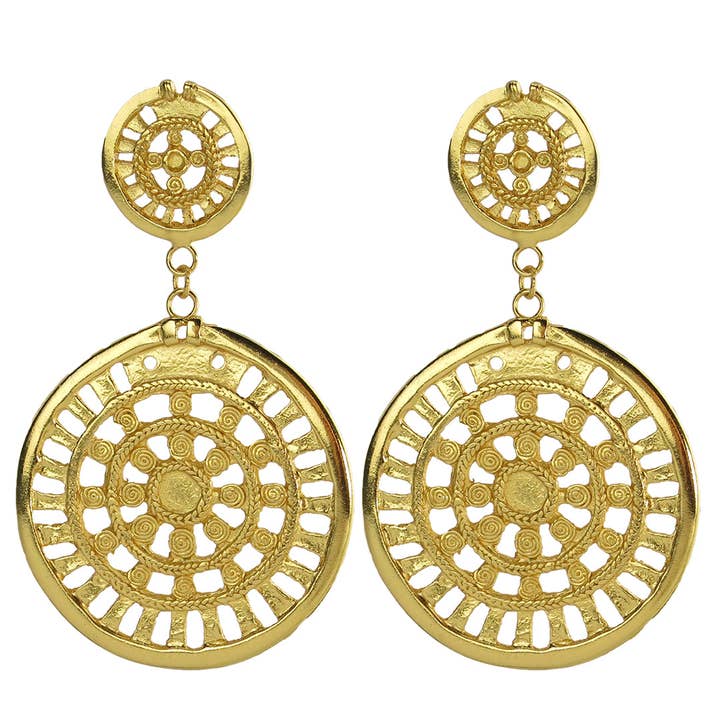 Boucles d'oreilles pendantes disque cercle or extralarge plaqué or 24k pour la vente par Across The Puddle