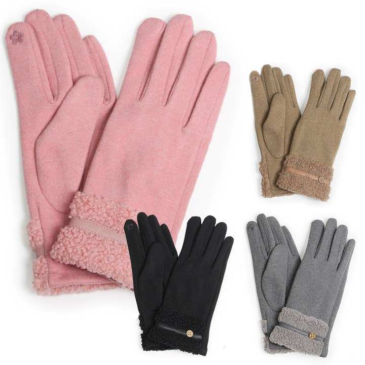 Fashion City - Wholesale Gloves - Women's - Teddy Faux Fur Cuff Touch Smart Gloves