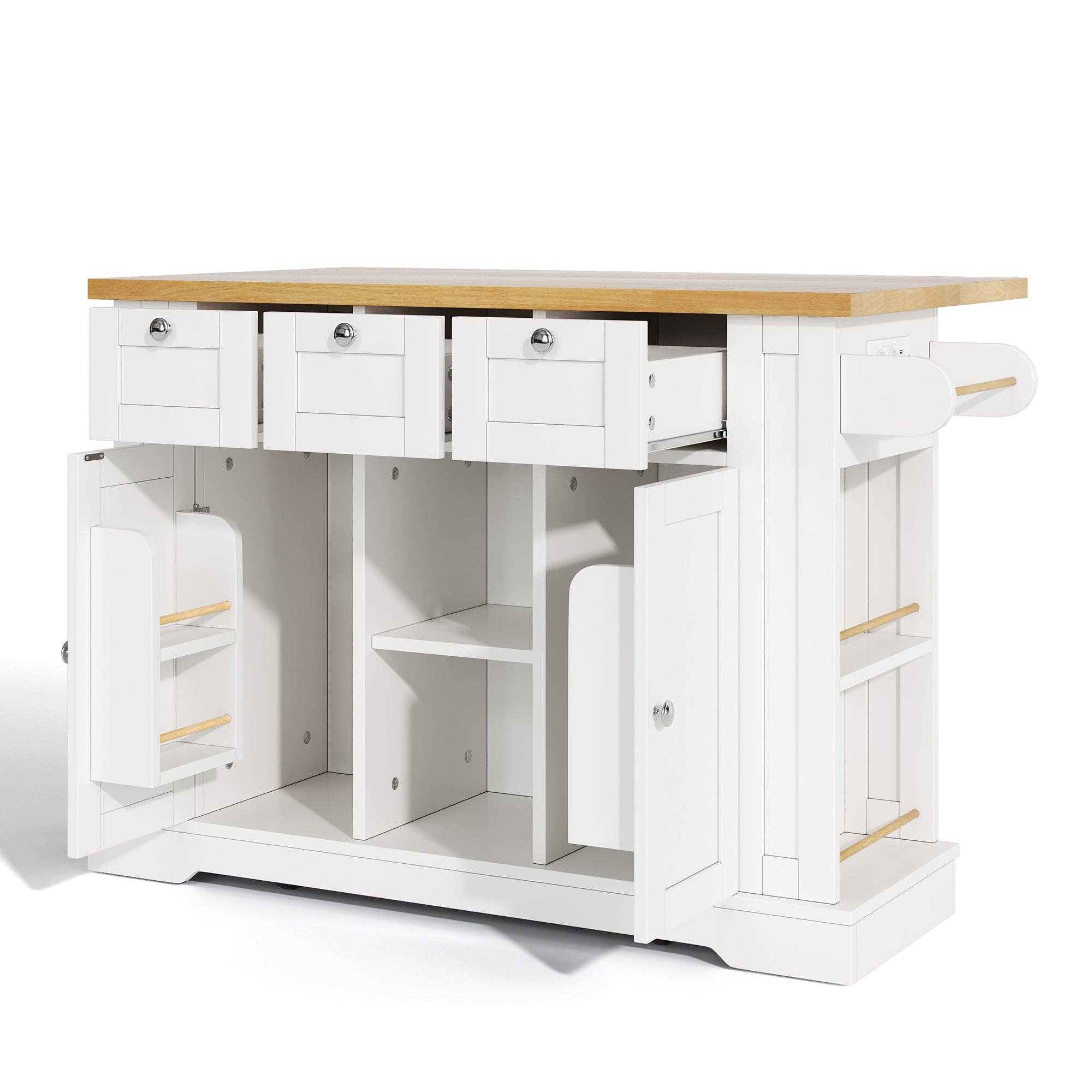 Urban Meuble - Wholesale Kitchen Storage/Organizer - White kitchen island with wood effect, extendable top, storage, and USB ports AMYLOPECT22