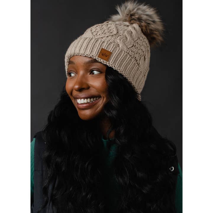 Panache Apparel Co. - Wholesale Beanie - Women's - Taupe Cable Knit Pom Hat