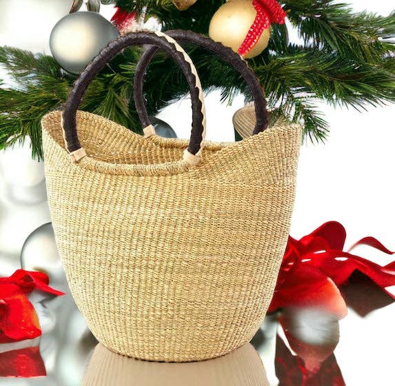 The African Home Goods - Wholesale Beach Bag - African Natural Ghana Beach Bag - Black & Tan Handles4