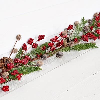 Impressive Enterprises, Inc. - Wholesale Bunting/Garland - 30841- 4ft Garland-Mix Pines w. Red Pepperberry and Pinecone