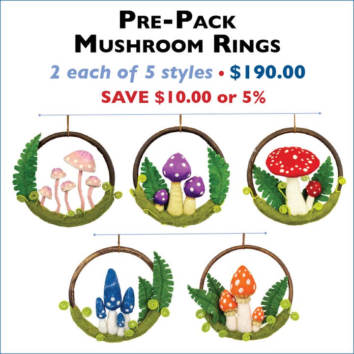 Mushroom Rings Pre-Pack (2ea of 5 styles) for wholesale by dZi Handmade