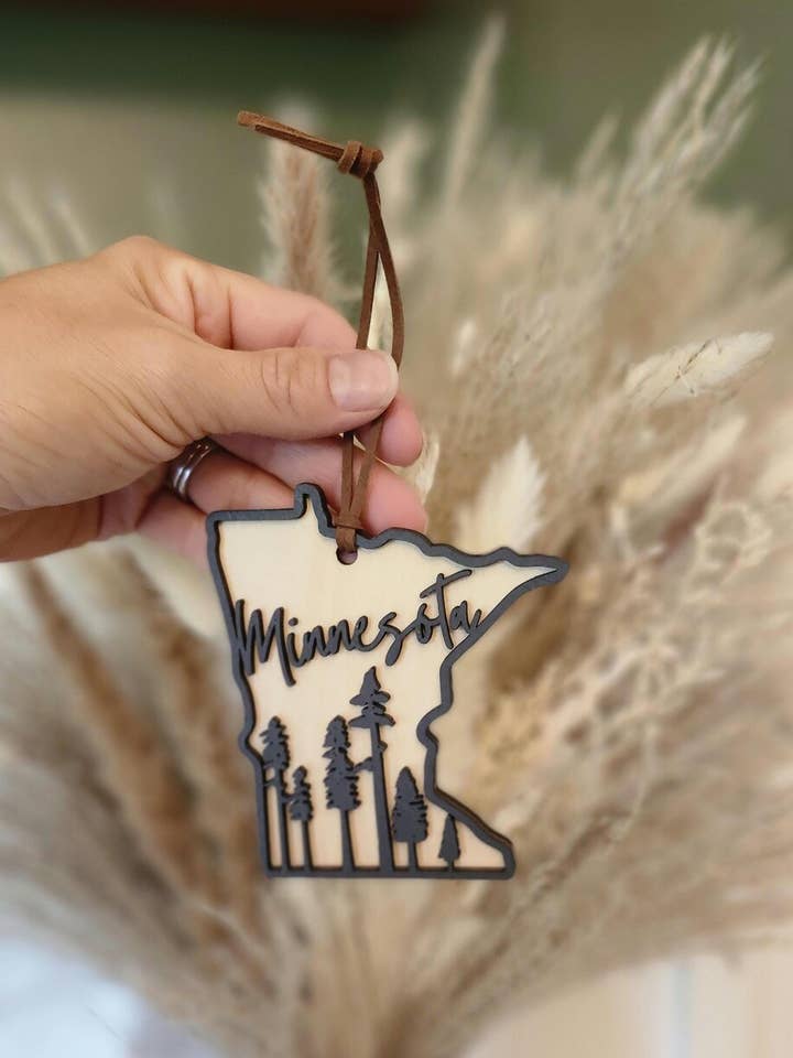 Minnesota Wooden Ornament State Shaped Gift for wholesale by All the Things MN
