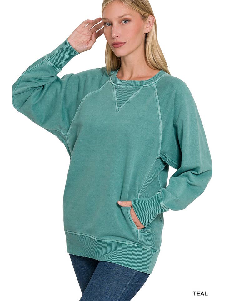 42POPS - Wholesale Sweatshirt - Women's - ',,,, Washed French Terry Pullover With Side Pockets12