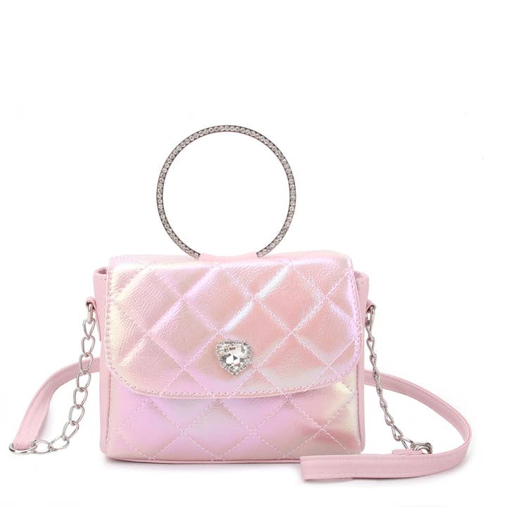 Metallic Quilted Ring Top Handle Crossbody Bag for wholesale by OMG Accessories