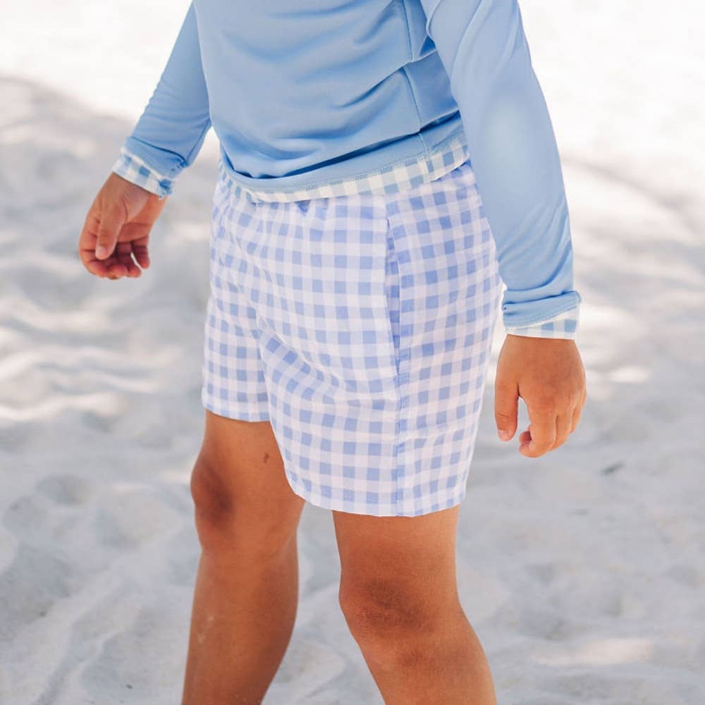 Sugar Bee Clothing – Großhandel Badeshorts – Kinder – Jungen Sommer Badeshorts - Blaues Vichy-Karo