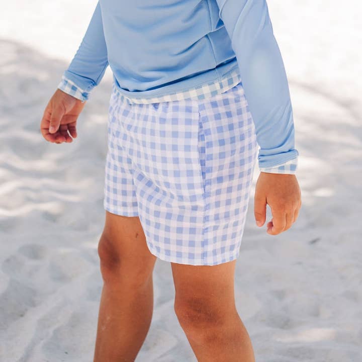 Sugar Bee Clothing – Großhandel Badeshorts – Kinder – Jungen Sommer Badeshorts - Blaues Vichy-Karo0