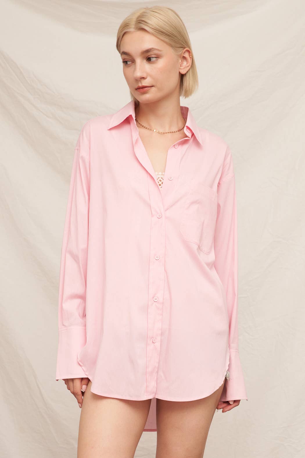 En Crème - Wholesale Button Down Shirt - Women's - Long Sleeve Oversize Button Down Shirt1
