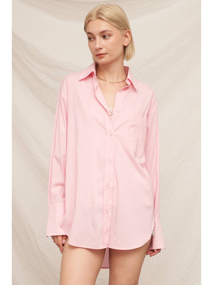 En Crème - Wholesale Button Down Shirt - Women's - Long Sleeve Oversize Button Down Shirt1