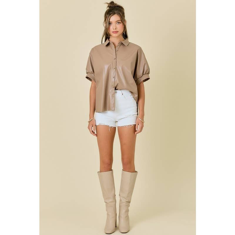 STYLE USA - Wholesale Tunic - Women's - PU COLLARED OVERSIZED SHIRT9