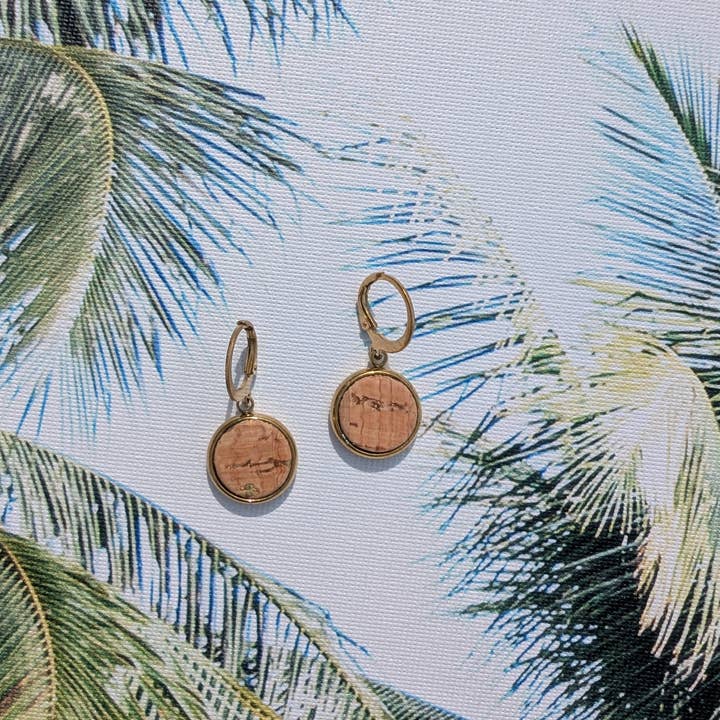 Cork Earrings-Round Dangle w/Natural Cork and Gold Accents and other Purchase Wholesale kork. Free Returns & Net 60 Terms on Faire trending on Faire.