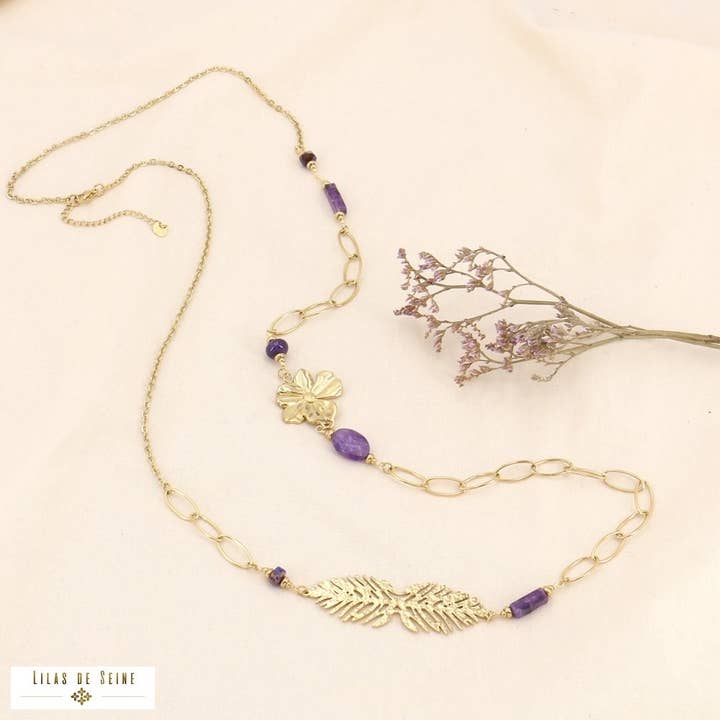 Böhmische Halskette aus Stahl mit Blumenblatt, ovales Glied, 0123566 für den Großhandel von Lilas de Seine