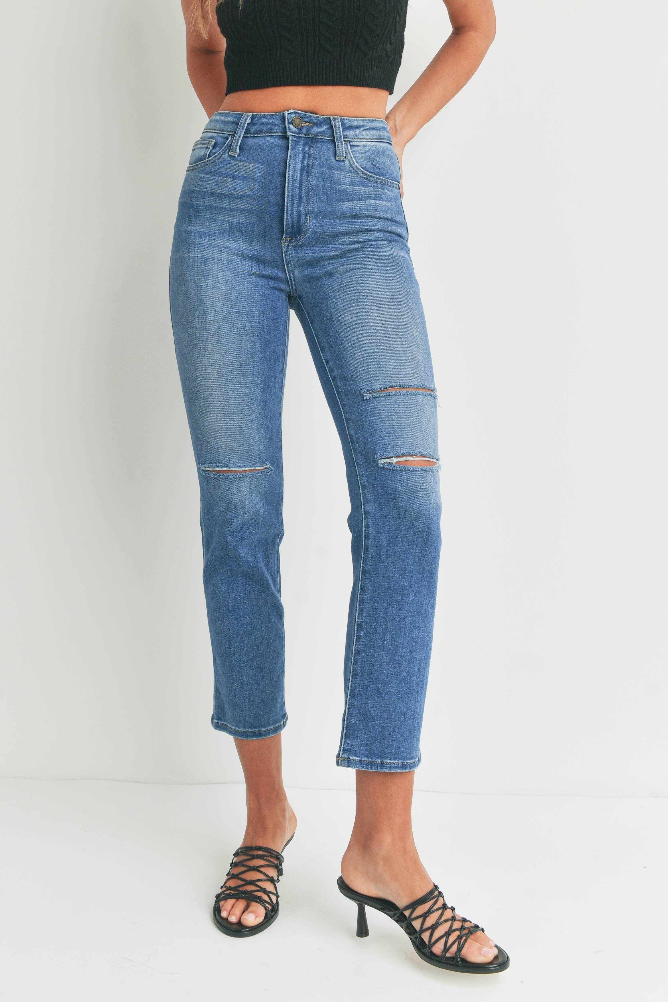 JUST BLACK DENIM - Wholesale Jeans - Women's - BP341J - MED - Straight Leg W/ Knee Slits6