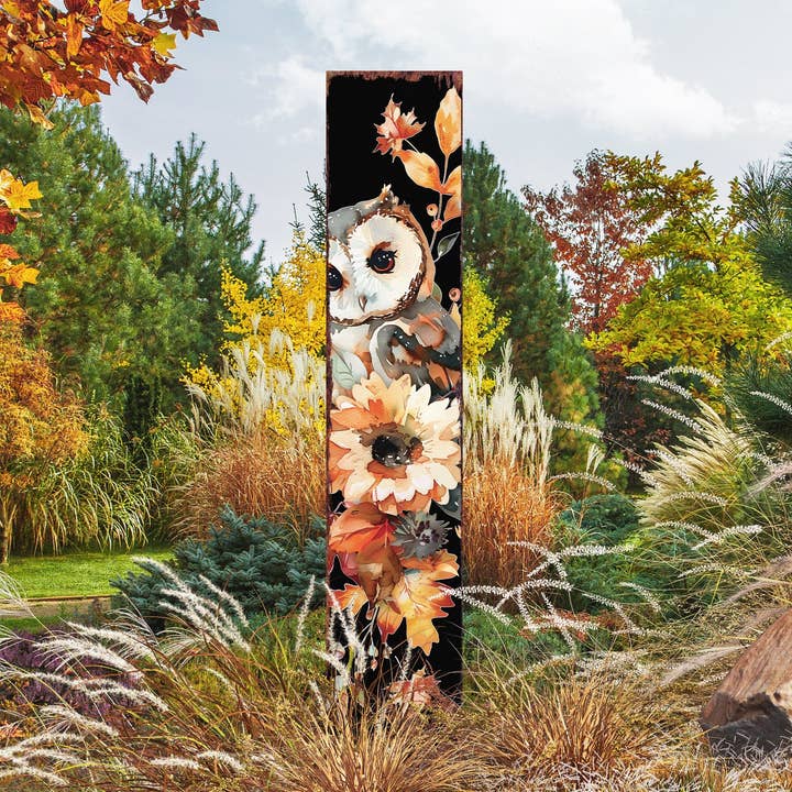 Charmig höst akvarell babyuggla trädgårdsstake | 42" utomhus trädgårdskonst för wholesale av TX USA Corporation