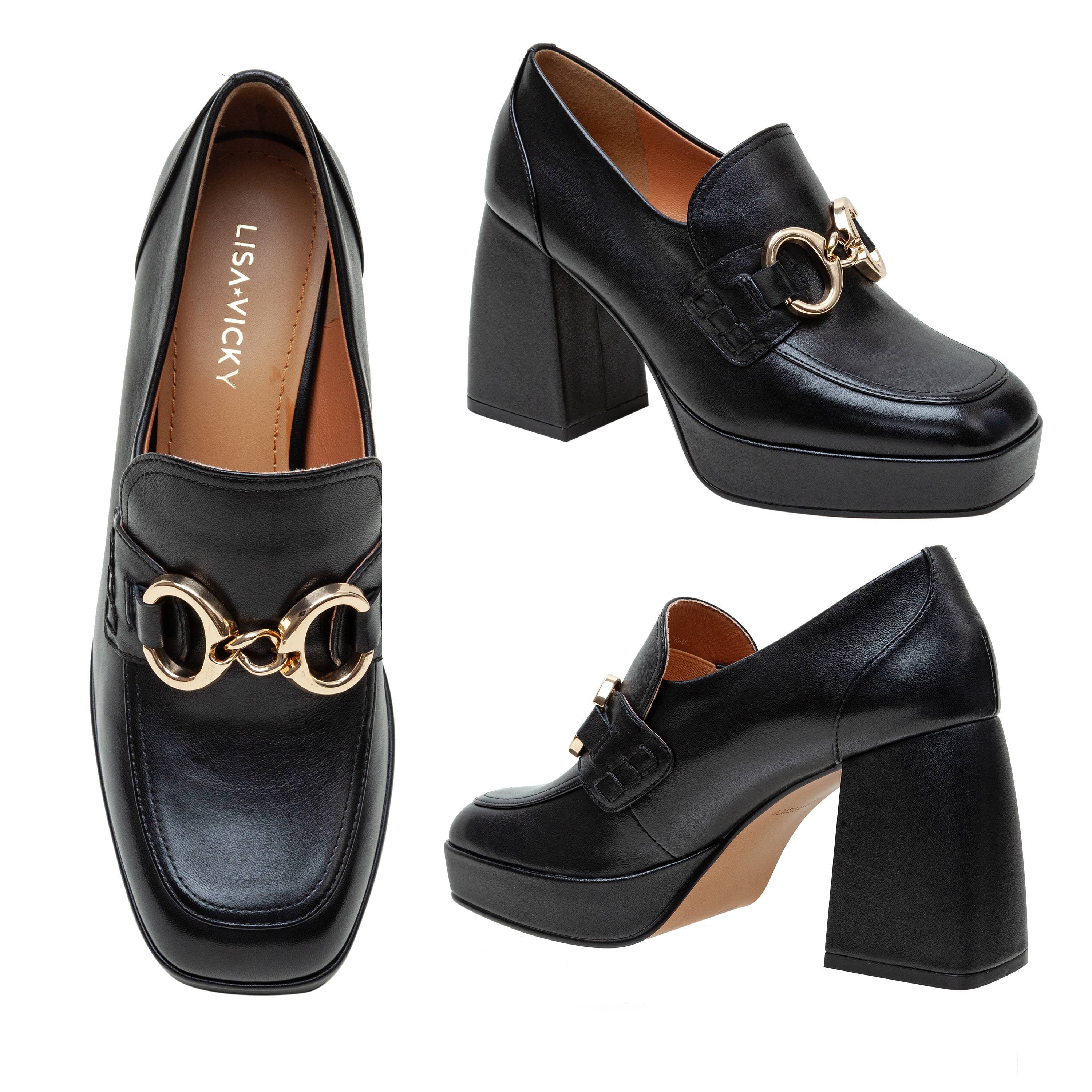 SCHWARZES LEDER NOW Plateau-Loafer mit Blockabsatz für Herren für den Großhandel auf Faire8