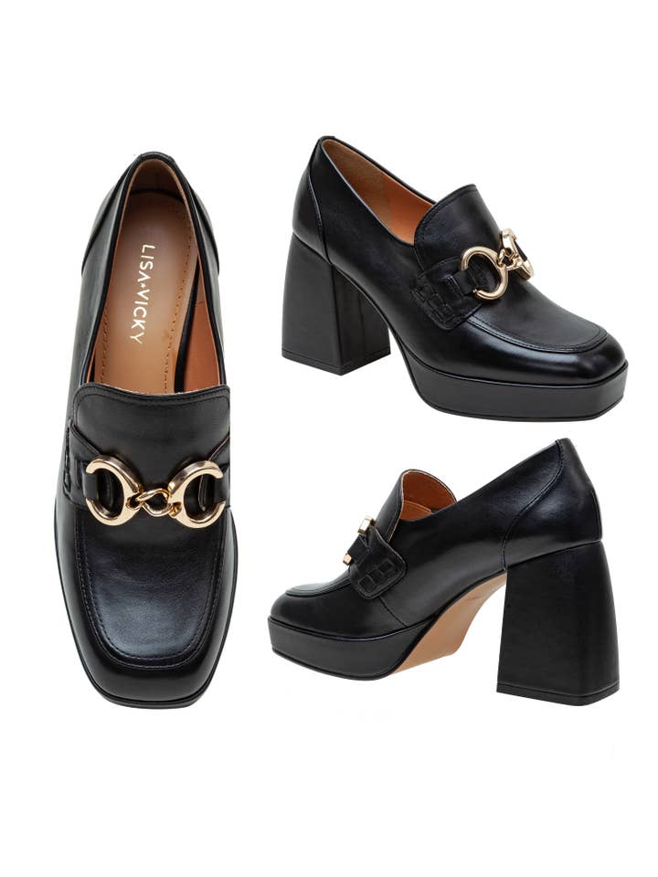 SCHWARZES LEDER NOW Plateau-Loafer mit Blockabsatz für Herren für den Großhandel auf Faire8