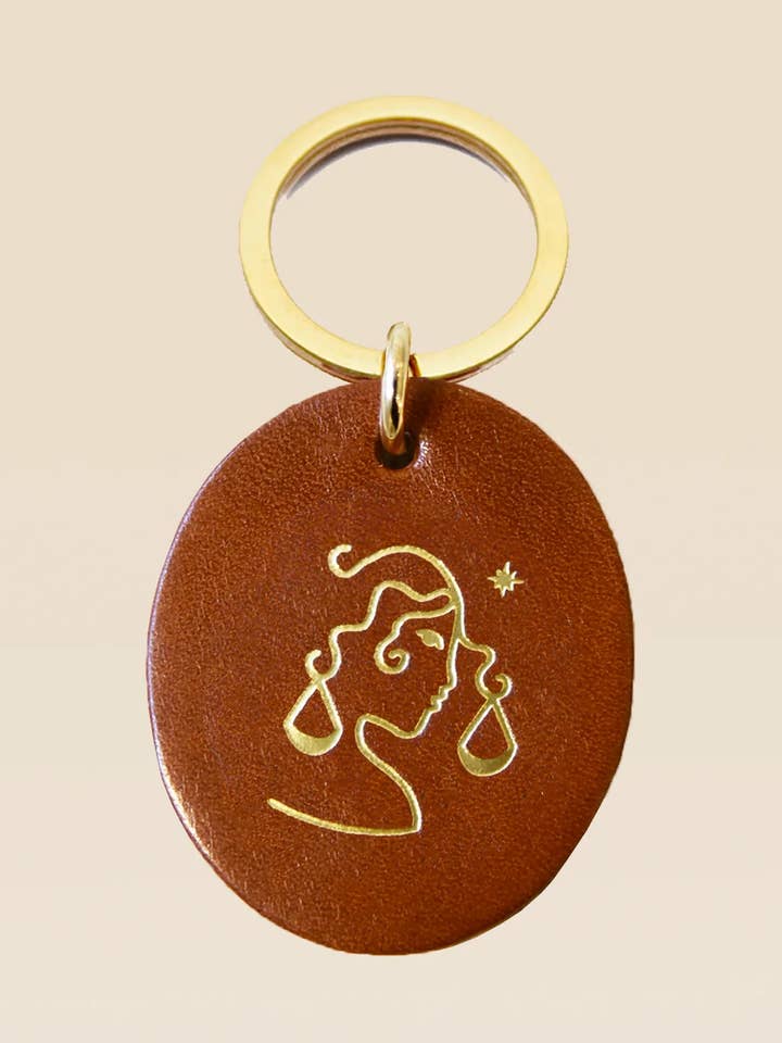 Balance camel leather astro keychain for wholesale by FAUVETTE PARIS