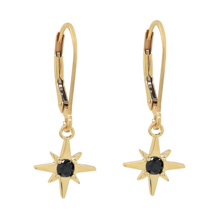 Leverback zwarte CZ ster oorbellen voor wholesale door Ofina Jewelry