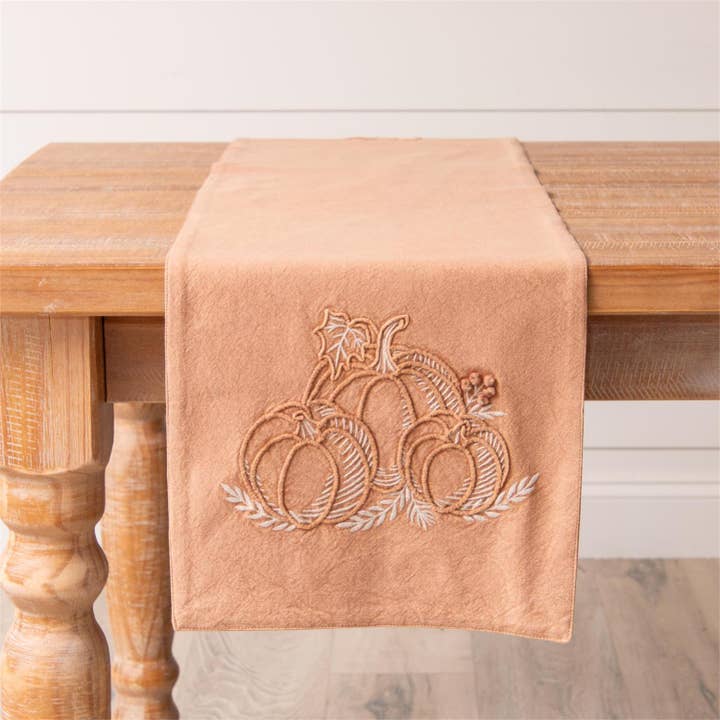Audrey's Home & Gift - Wholesale Table Runner - Table Runner - Stonewash With Pumpkin Embroidery (PC)1