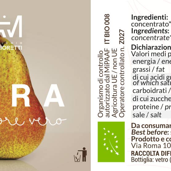 AZIENDA AGRICOLA MIGLIORETTI - Wholesale Fruit Juice - PEAR DRINK. Organic, made in Italy, picnic