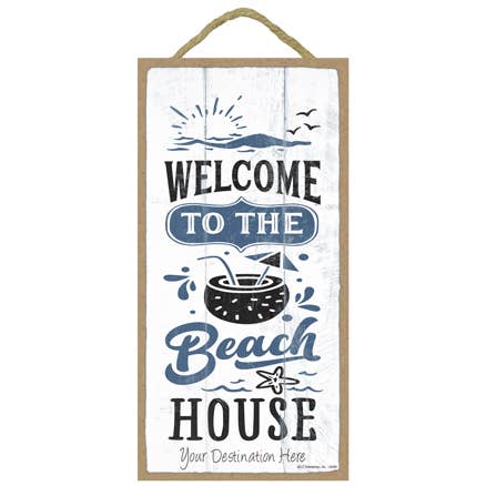 Targa in legno con scritta «Welcome to the Beach House», 12,7 x 25,4 cm, cartello per la vendita all'ingrosso da parte di SJT Enterprises, Inc.