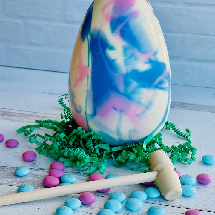 Chocolates Unlimited by Denise - Wholesale Chocolate Covered Sweets - Breakable Chocolate Egg in Tie-Dye Design