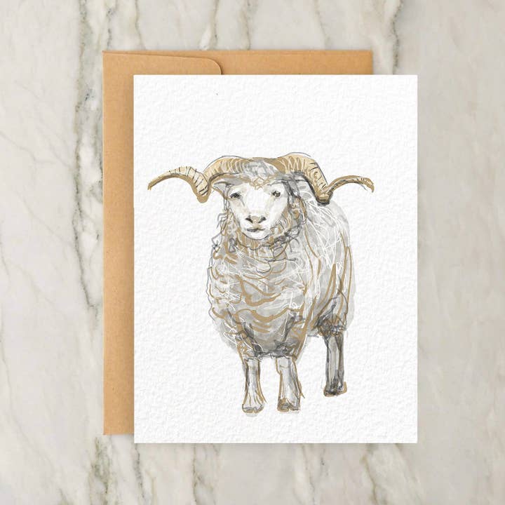Tarjeta Horned Sheep 4 x 5 pulgadas para venta al por mayor de Hudson Illustration Co - About Town Co