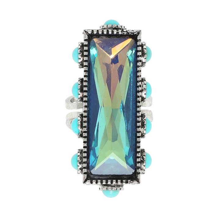SP Sophia Collection - Wholesale Cocktail/Statement Ring - Western Rectangle Crystal Gemstone Stretch Ring