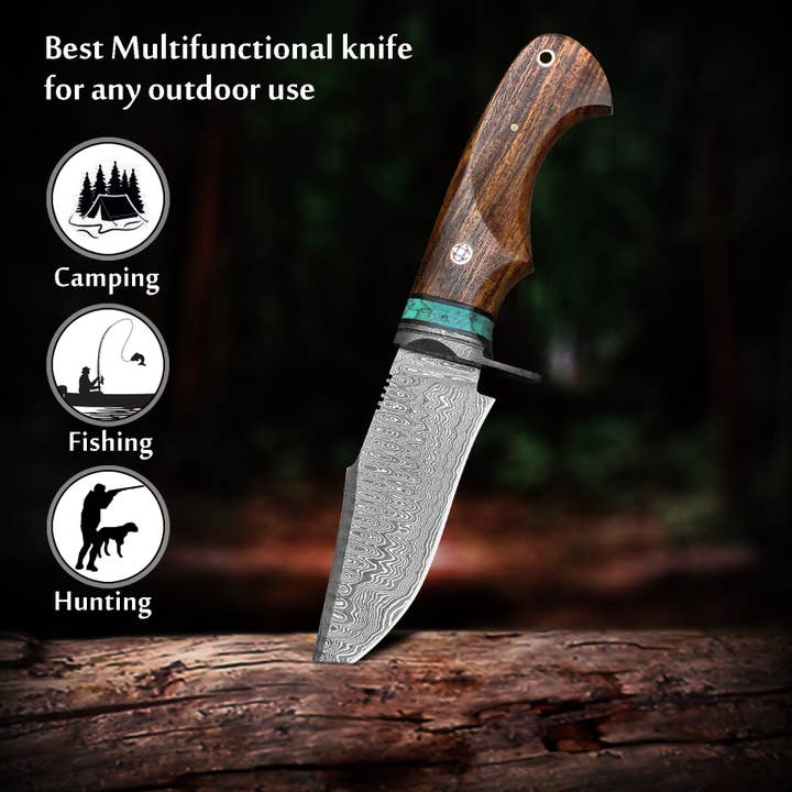 FH KNIVES - Wholesale Pocket Knife/Holder - 10' Handmade damascus steel knife with leather sheath2