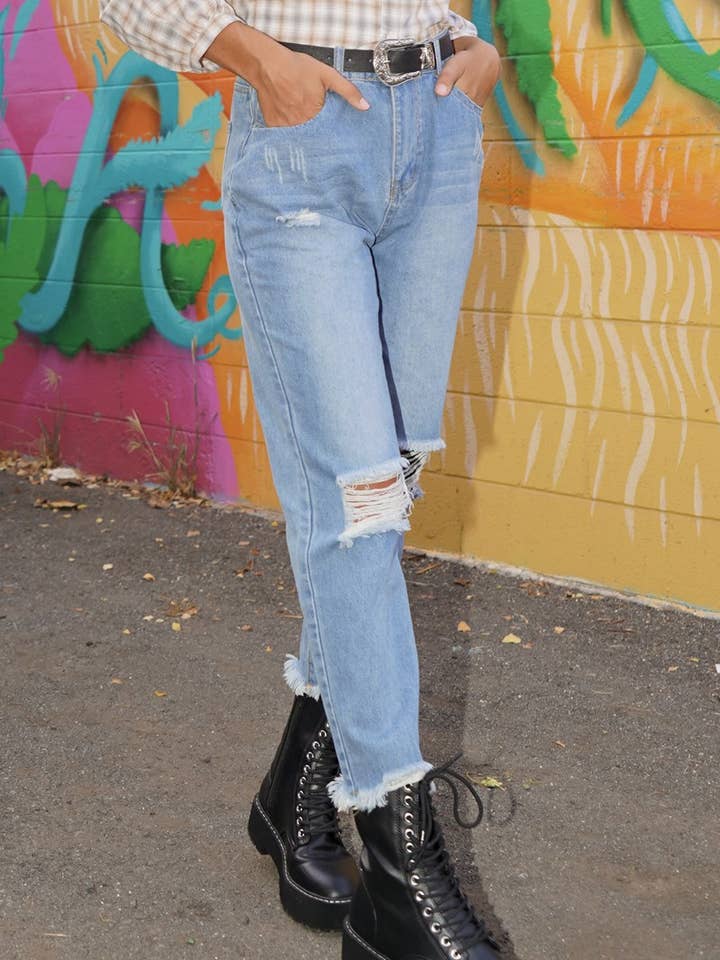 Distressed denim jeans for wholesale by Miss Sparkling