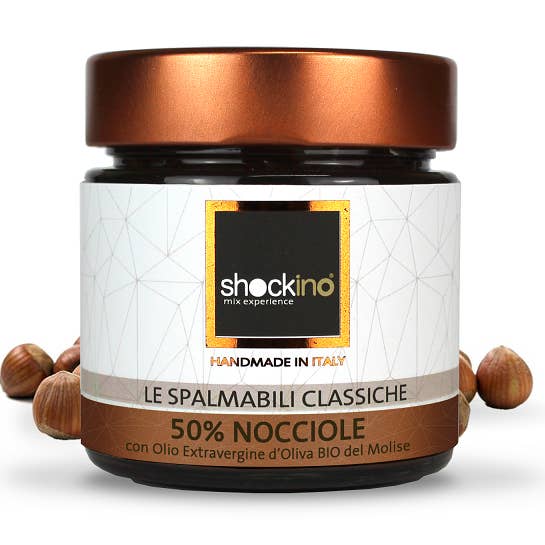 50% Hasselnød & Cocoa Spreadable Cream 200g Made in Italy for engroshandel hos Shockino Mix Experience