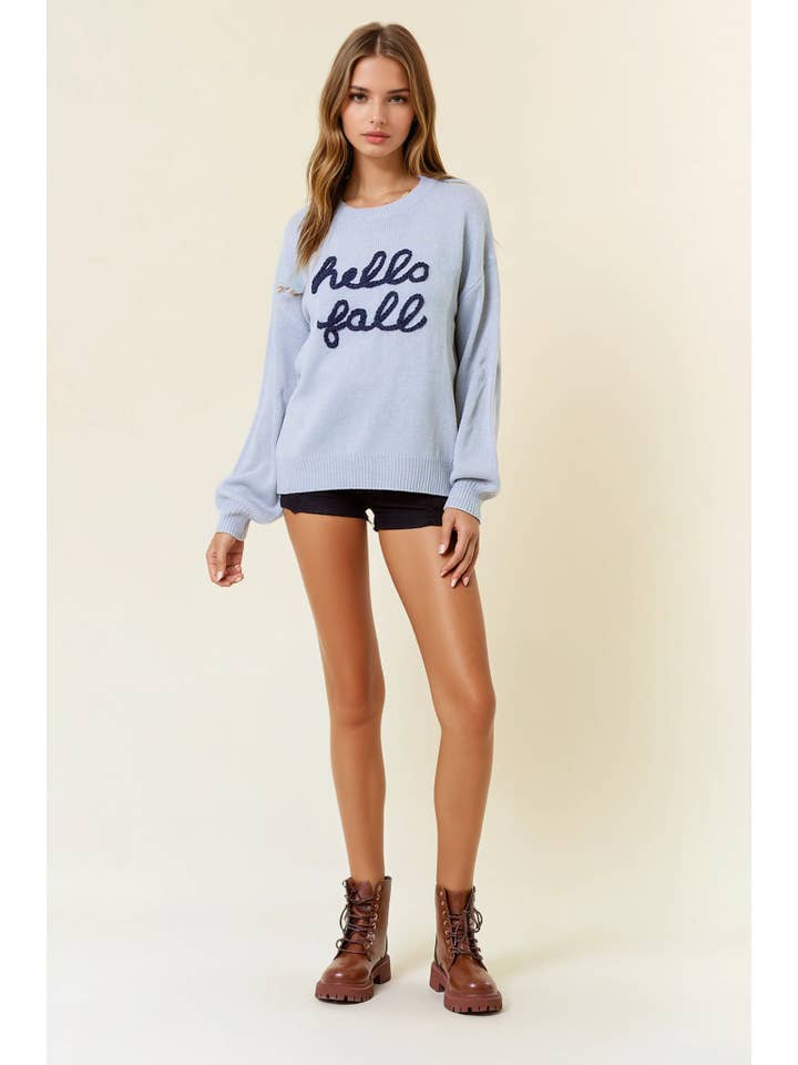 Doe and Rae - Wholesale Knit Sweater - Women's - HELLO FALL Letter Embroidered Oversize Sweater - 43995T-29