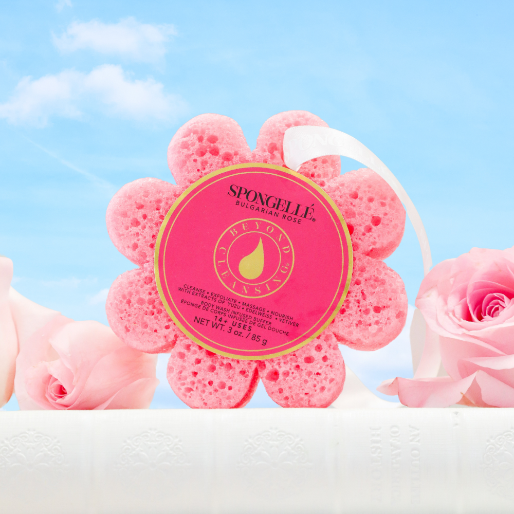 Spongellé | Christmas 2025 | Stocking Stuffers | Gifts - Wholesale Bath Pouf/Sponge - Bulgarian Rose Wild Flower | Flower Sponge | Pink Flower2