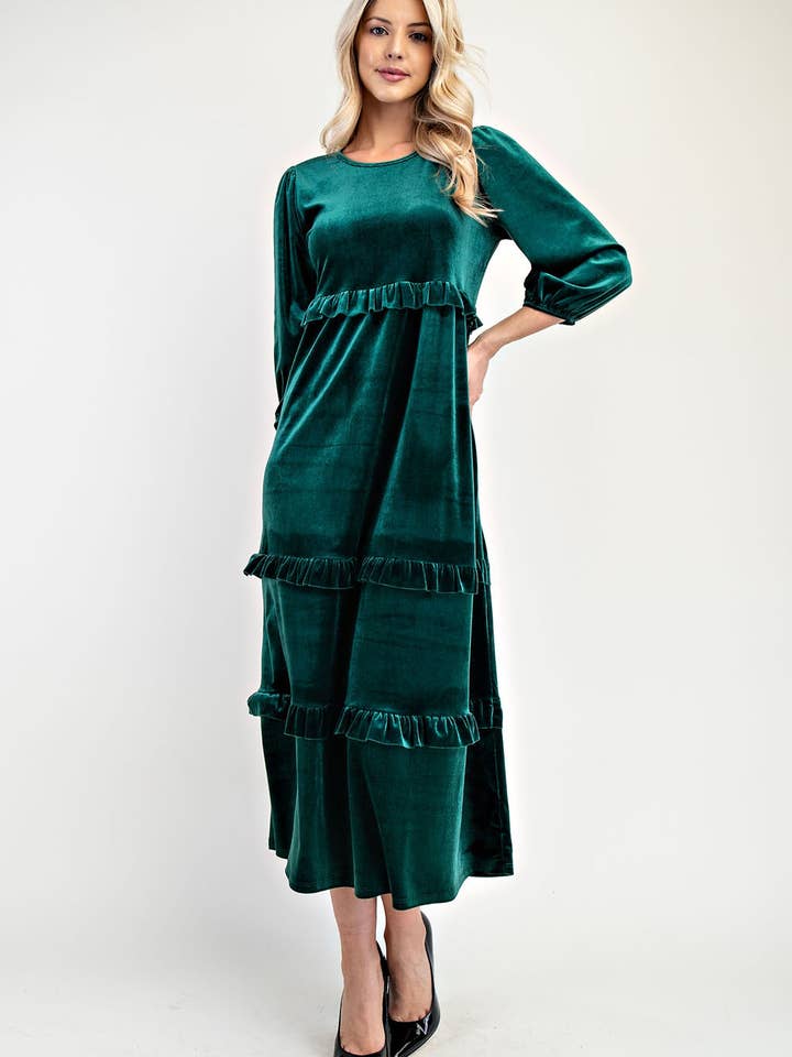 Celeste Clothing - Wholesale Dress - Women's - PLUS SIZE ELEGANT VELVET TIERED MODEST DRESS -MD33897-PL12