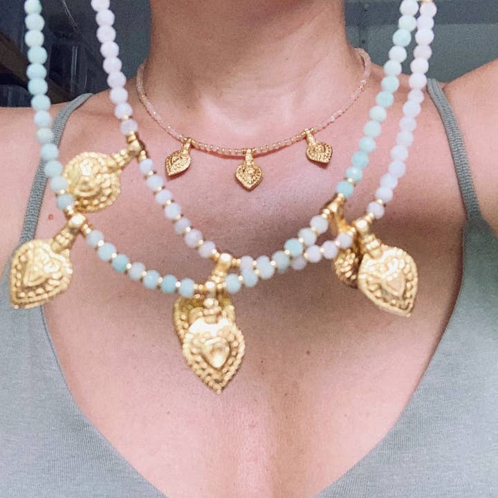 Halsketting met kralen en hartvormige bedeltjes geïnspireerd op India voor wholesale door Bonisita