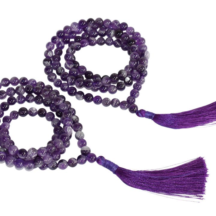Soothing Crystals - Wholesale Prayer Beads Necklace - Gemstone Mala | Amethyst | 108 Prayer Beads Mala | Jap Mala