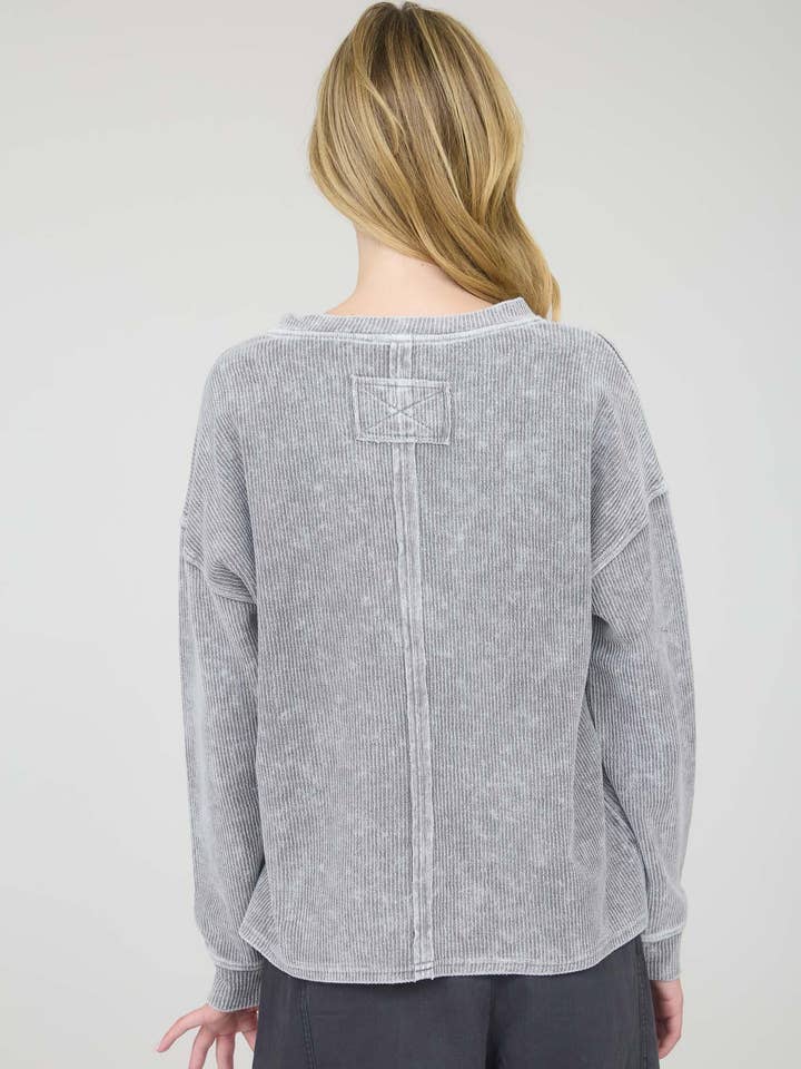 Blu Pepper - Wholesale Knit Top - Women's - WASHED POCKET DETAIL LONG SLEEVE RIB KNIT TOP7