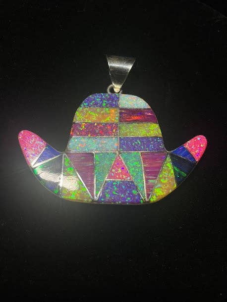 Artisan Sterling Lab Opal | Cowboy Hat Pendant for wholesale by Regul Silver