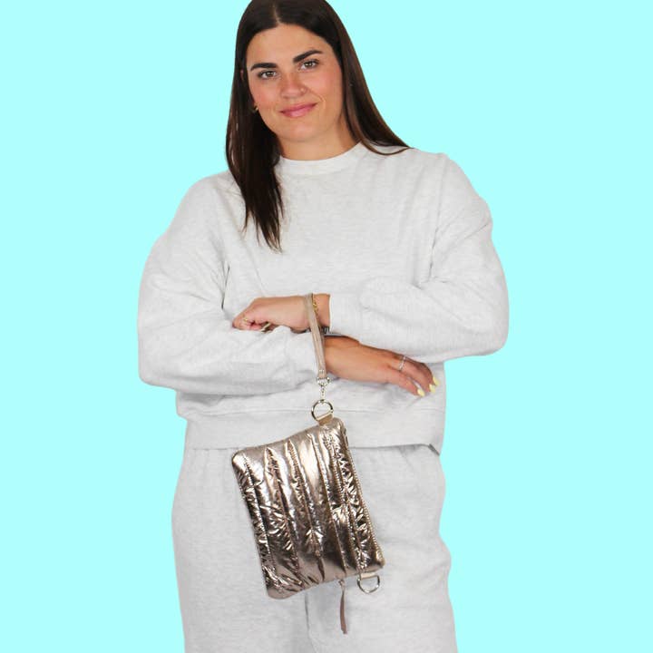 Lemonbella - Wholesale Crossbody Bag - Women's - Allie puffer Gold Metallic 4-in-1 Bag6