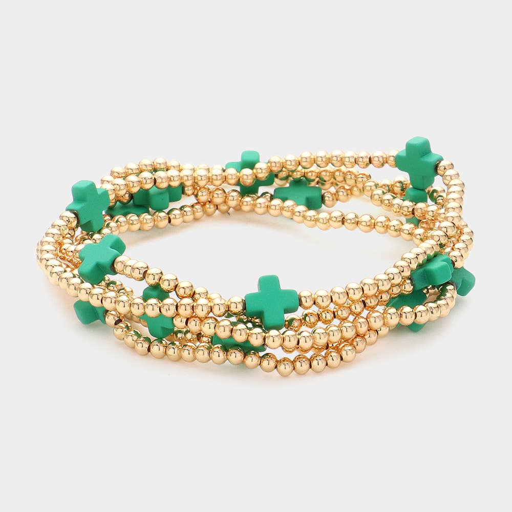 Sensibling Corp. – Großhandel Perlenarmband – 5PCS - Kreuzförmige Metallkugel Perlenarmbänder im Set3