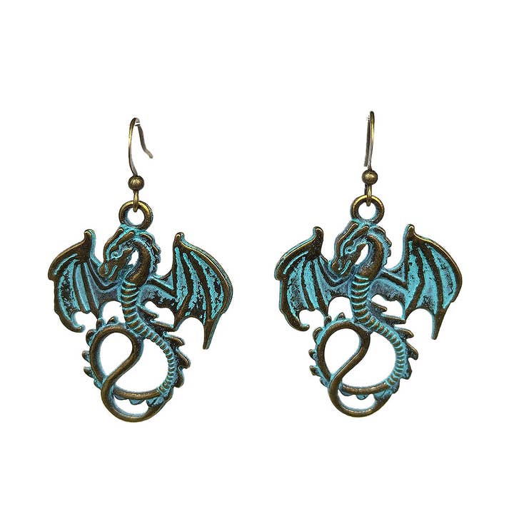 Antique Bronze Patina Dragon With Wings Earrings for wholesale by Stylish Jewelry Supply