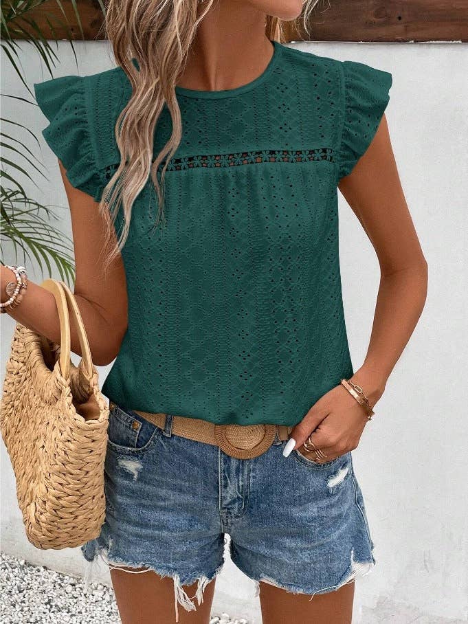 Suhkasana - Wholesale Blouse - Women's - Summer Lace Ruffle Sleeve Top for Women - Casual and Stylish