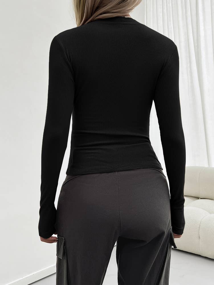 Anna Kaci Wholesale - Wholesale Knit Top - Women's - Ribbed Long Sleeve Fitted Crew Neck Top3