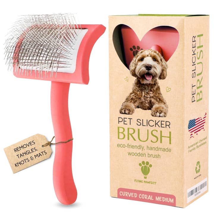 Pet Slicker Brush for Dogs and Cats, Curved Coral Medium for wholesale by Flying Pawfect