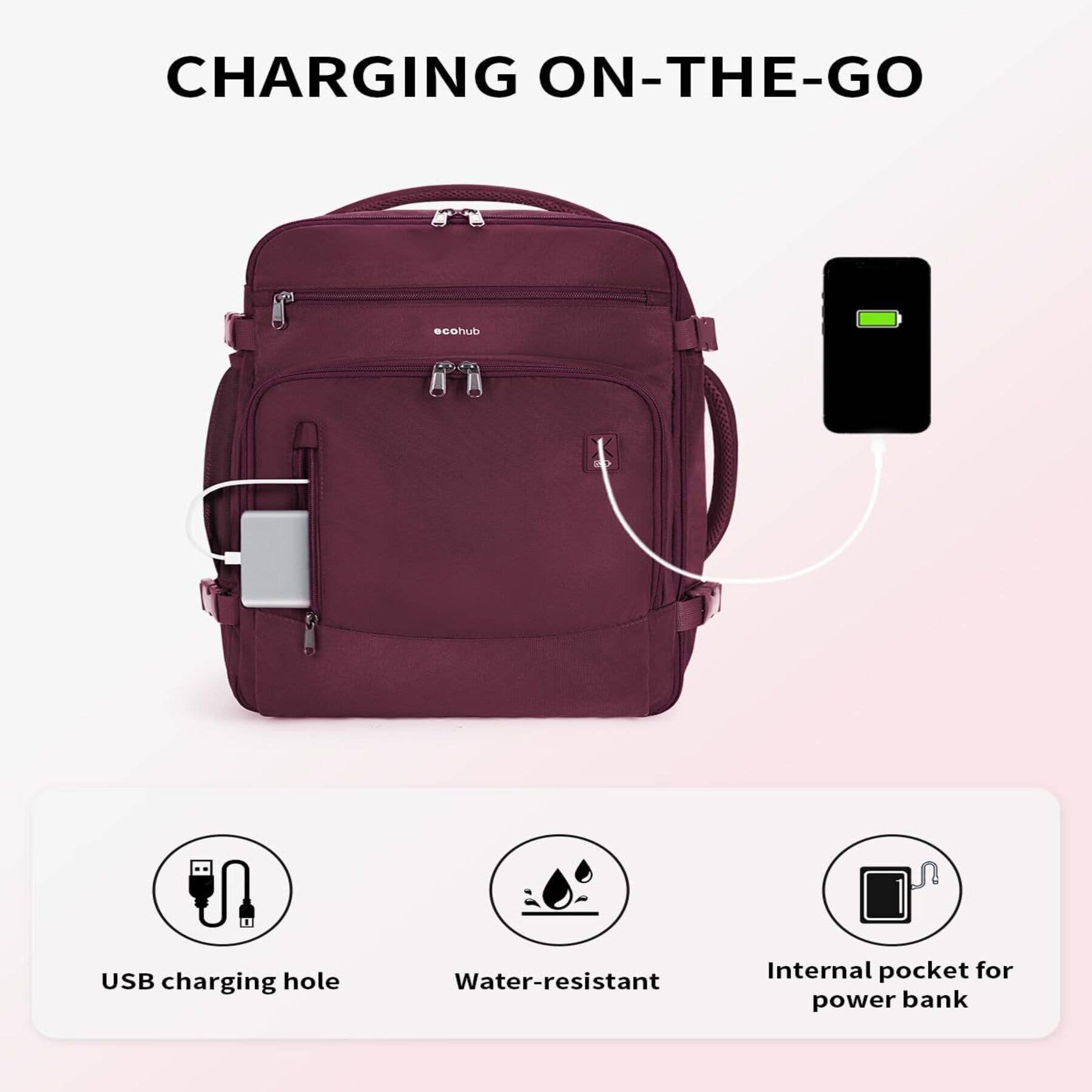 wandf - Wholesale Backpack – Unisex - ECOHUB 30L Flight-Approved Backpack USB Charging Port Bags60