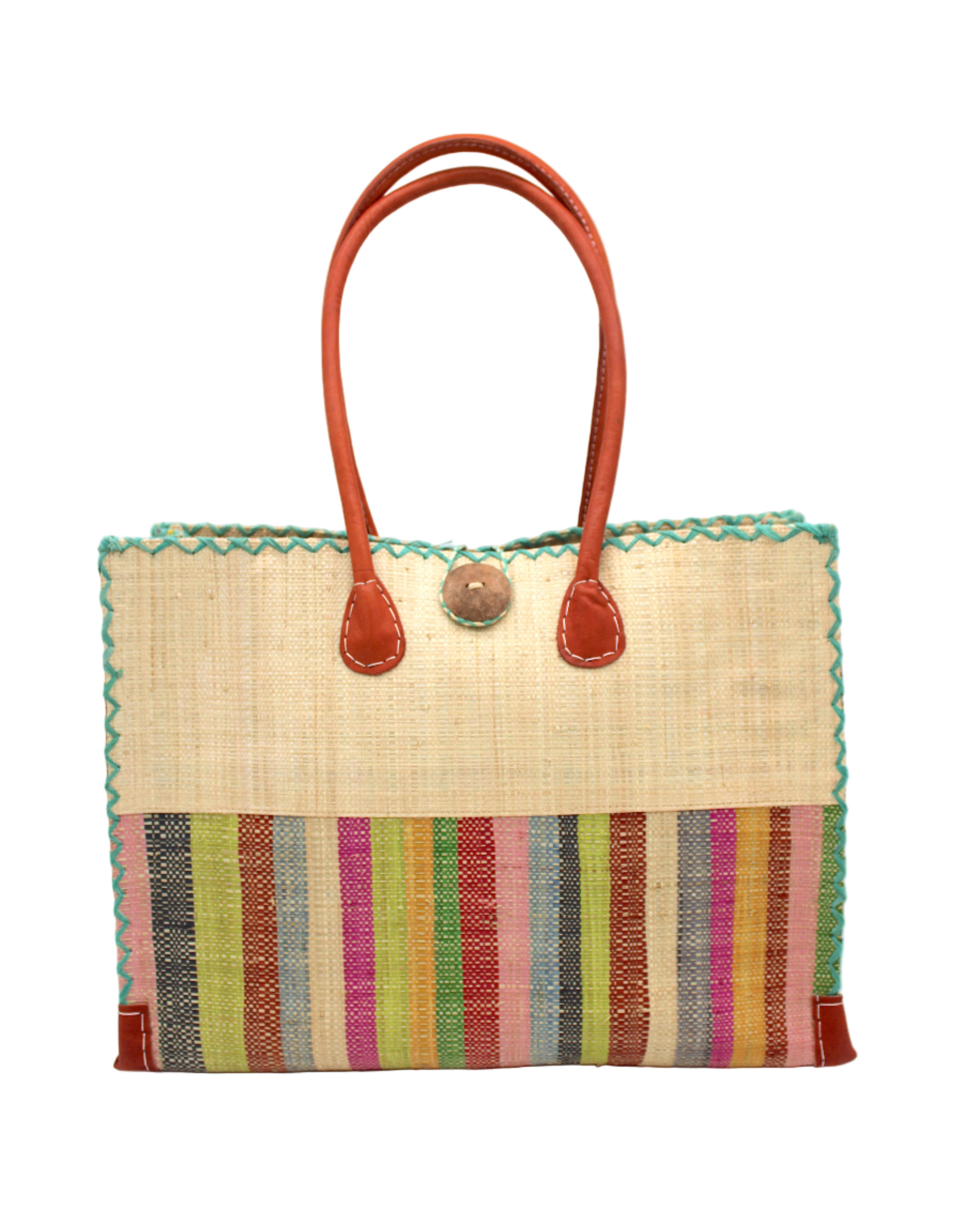 Shebobo - Wholesale Shoulder Bag - Unisex - Zafran Two Tone Wide Stripe Straw Beach Bag20